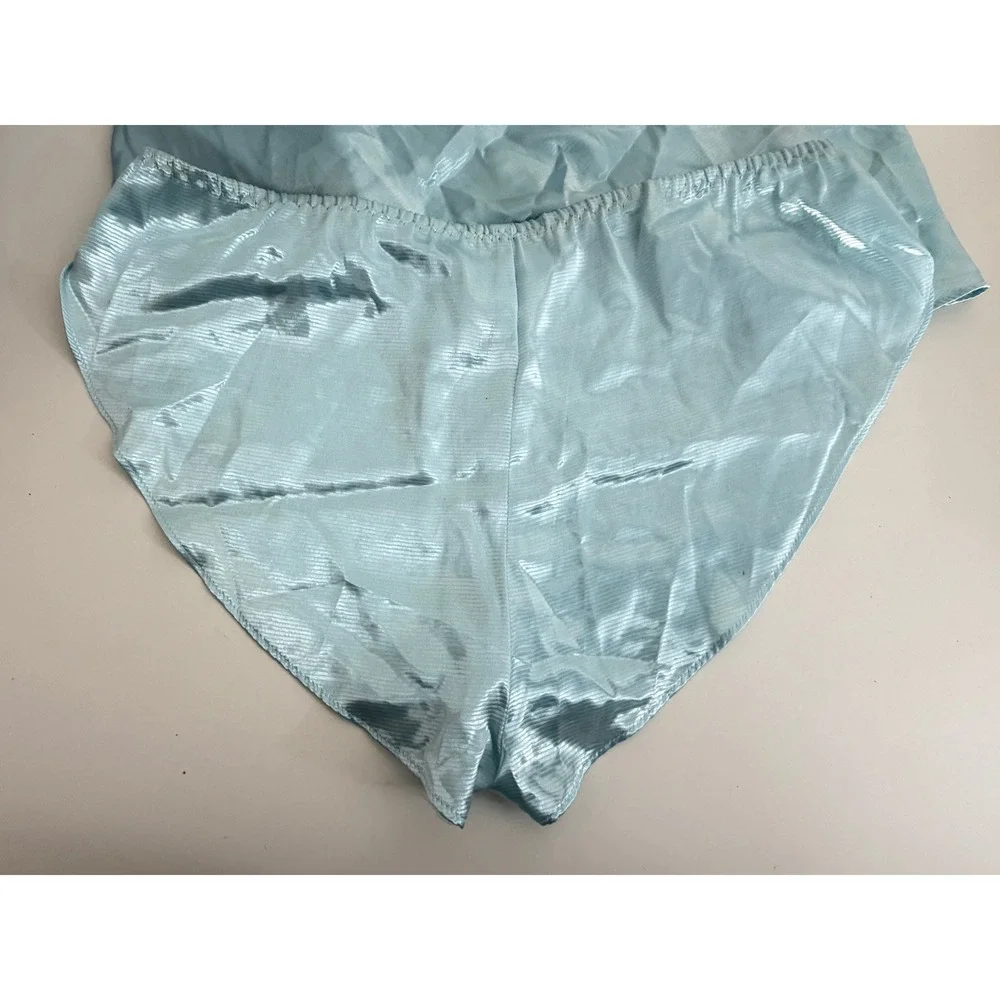 Vintage National Corset Lingerie Set Blue Satin Camisole Tap Shorts USA Made M